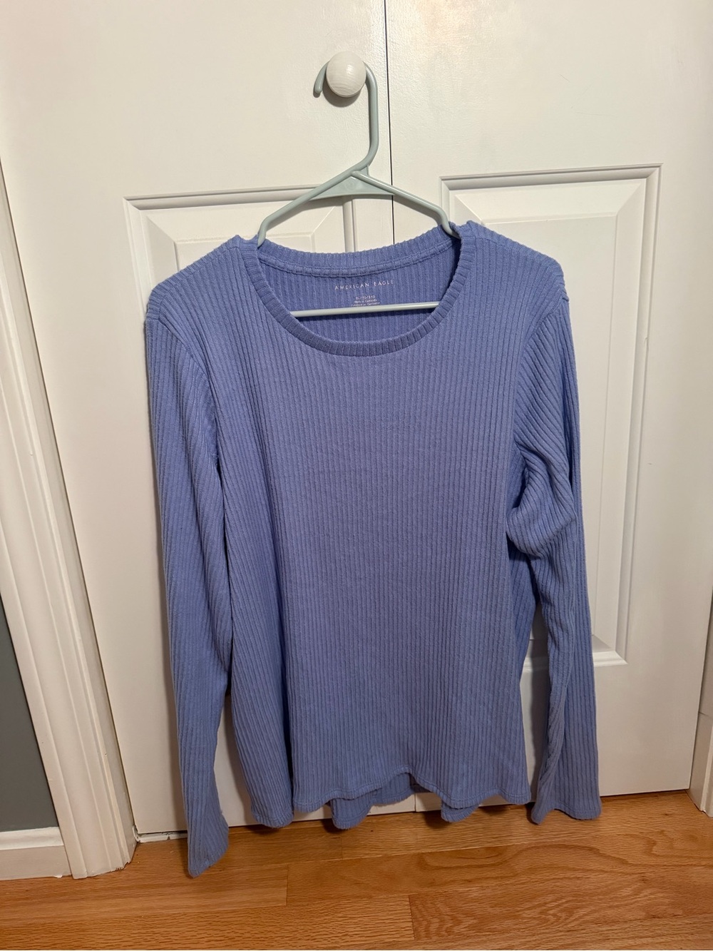 American Eagle Outfitters Ribbed Long-Sleeve Crewneck Top - Periwinkle Blue